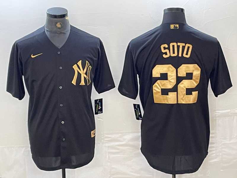 Men's New York Yankees #22 Juan Soto Black Gold Cool Base Stitched Jersey,We sell and wholesale Men's New York Yankees #22 Juan Soto Black Gold Cool Base Stitched Jersey on line form chian!
